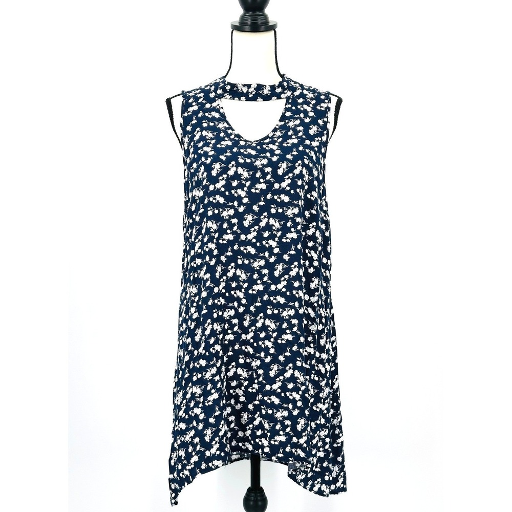 Floral‎ Sleeveless A-Line Mini Dress Navy Blue Cut-Out Neckline XL De Sepreso